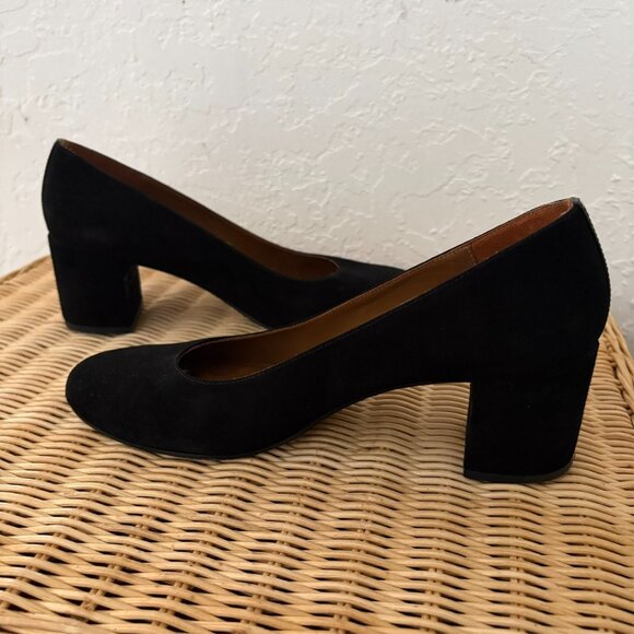 Margaux "The Heel" Black Suede Block Heel Pumps Round Toe - Picture 5 of 9